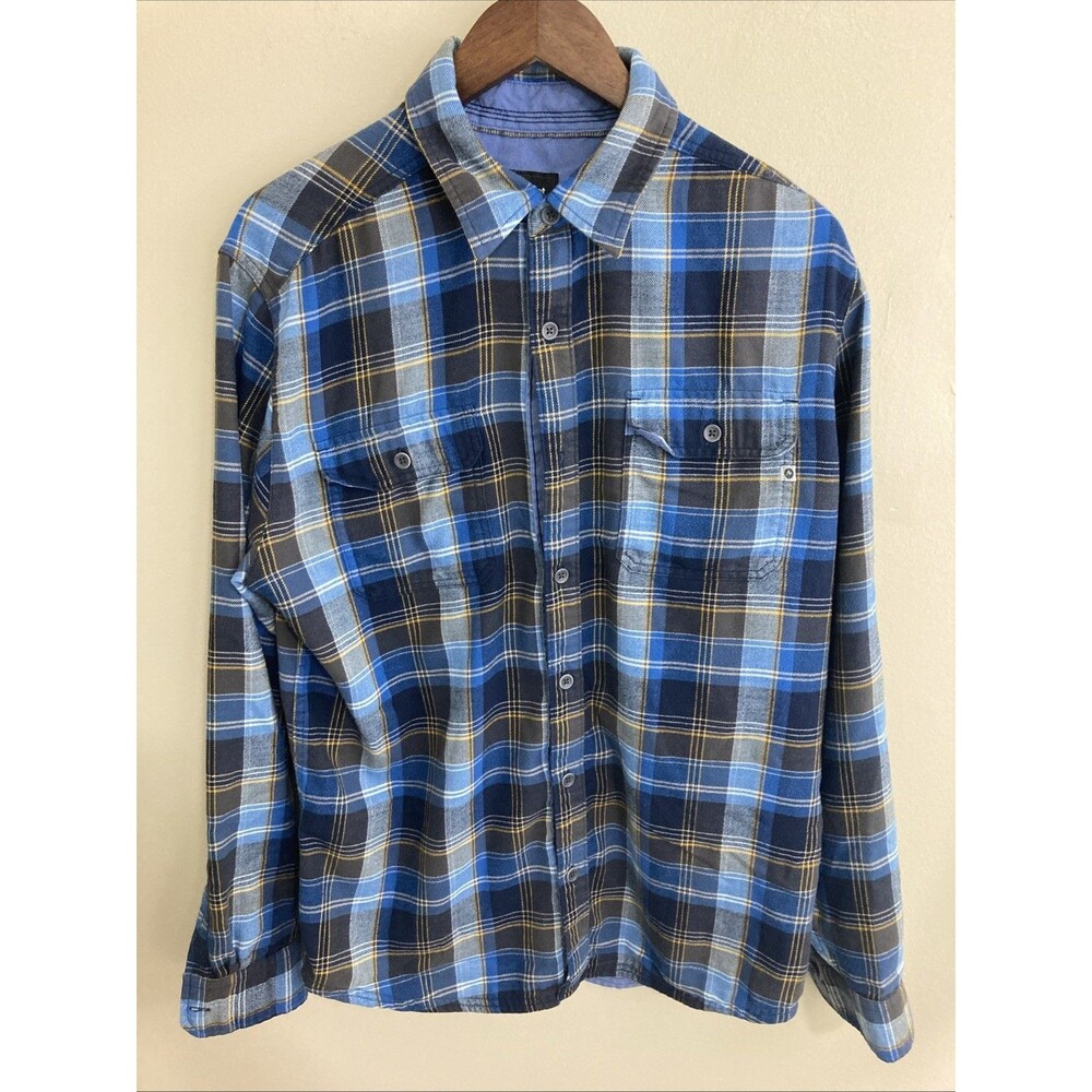 Marmot Flannel Shirt Men's L Preppy Colorful Autumn Fall Flap Pockets Blue Flaw
